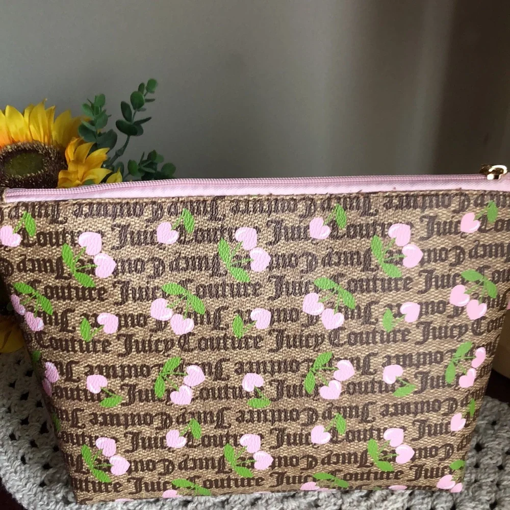 Juicy Couture Pink and Brown Logo Cosmetic Bag